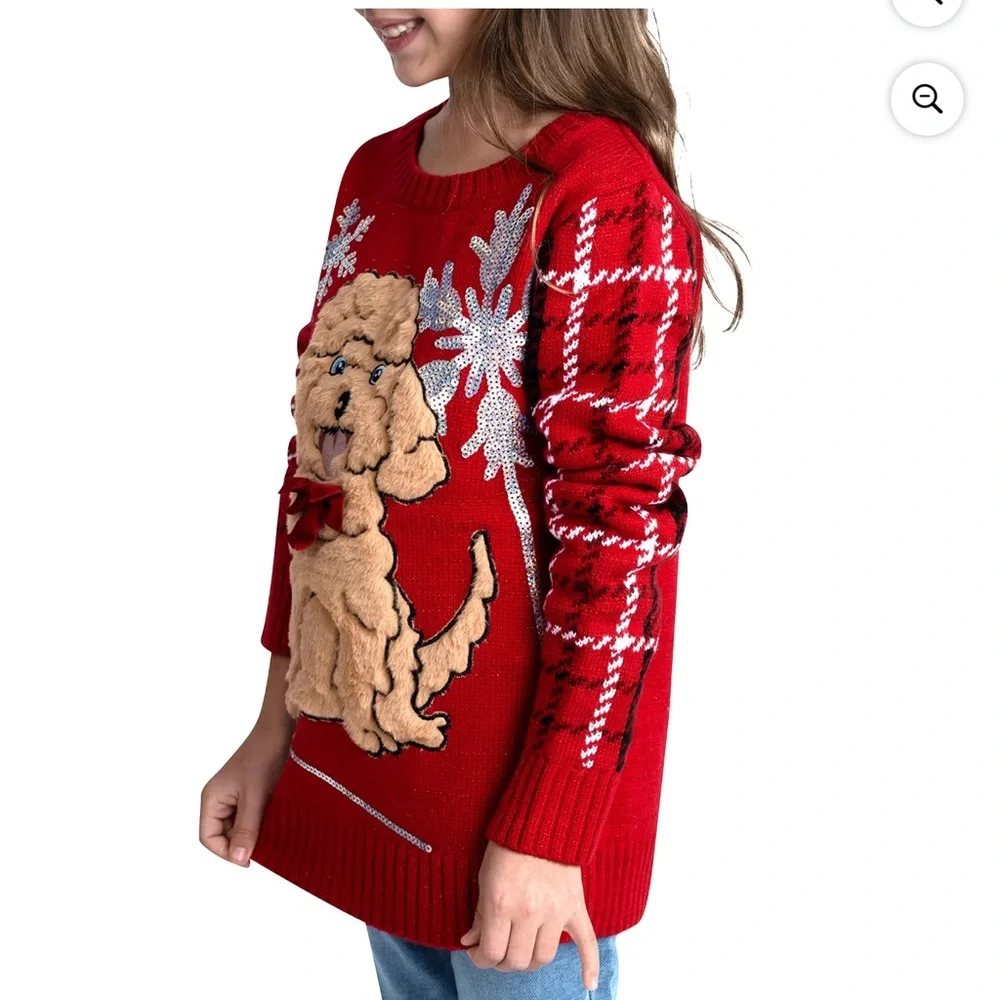 Jolly Sweaters Girls Christmas Ugly Sweater Red Combo Size XS NWT